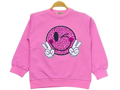 Toptan DIGIDIK KİDS Emoji Baskılı 2 İp Kız Sweat  PEMBE - Beniz Bebe