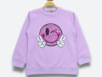 Toptan DIGIDIK KİDS Emoji Baskılı 2 İp Kız Sweat  LİLA - Beniz Bebe