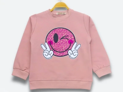 Toptan DIGIDIK KİDS Emoji Baskılı 2 İp Kız Sweat  GÜLKURUSU - Beniz Bebe