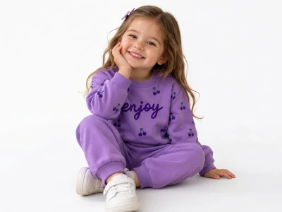 Toptan BICIR KİDS Enjoy Detay Şardonlu 3 İp Kız Çocuk Takım Lilac - Beniz Bebe