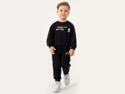 Toptan POYRAZ Every Day Baskılı Erkek Takım  Черный - Beniz Bebe