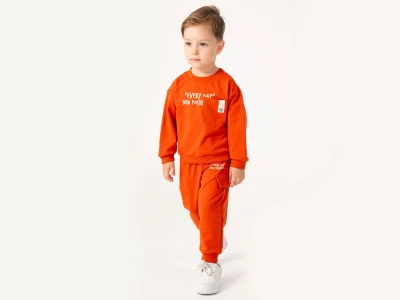 Toptan POYRAZ Every Day Baskılı Erkek Takım  TURUNCU - Beniz Bebe