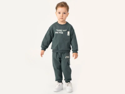 Toptan POYRAZ Every Day Baskılı Erkek Takım  ЗЕЛЕНЫЙ - Beniz Bebe