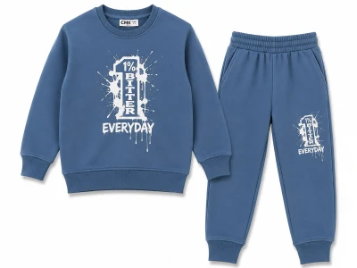 Toptan CMK Everyday Baskılı 3 İp Şardonlu Erkek Takım  MAVİ - Beniz Bebe