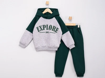 Toptan FEELY KİDS Explore Baskılı 3 İp Şardonlu Erkek Takım  AÇIKGRİ - Beniz Bebe
