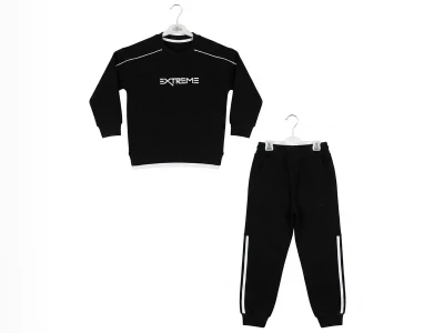 Toptan CMK Extreme Baskılı Çizgi Detaylı 3 İp Şardonlu Kız Takım  - Toptan Çocuk Giyim Beniz Kids