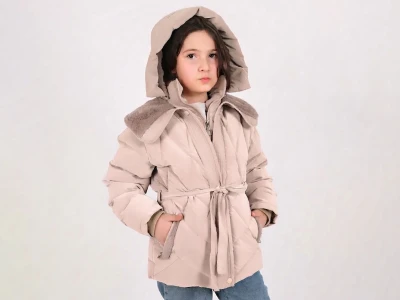 Toptan ROBİN Fermuarlı Bağlamalı Kapşonlu Kız Mont - Toptan Çocuk Giyim Beniz Kids