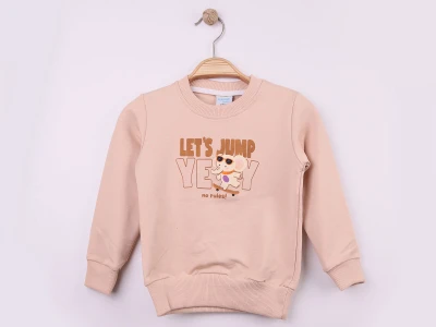 Toptan WENGE KİDS Fil Baskılı 2 İp Erkek Sweat  BEJ - Beniz Bebe