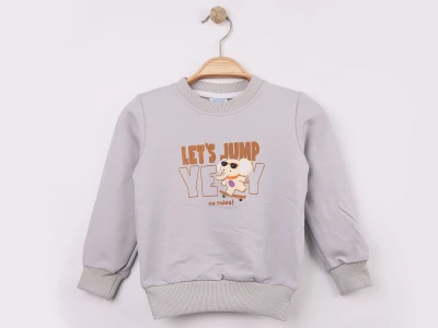 Toptan WENGE KİDS Fil Baskılı 2 İp Erkek Sweat  GRİ - Beniz Bebe