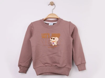 Toptan WENGE KİDS Fil Baskılı 2 İp Erkek Sweat  KAHVERENGİ - Beniz Bebe