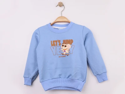 Toptan WENGE KİDS Fil Baskılı 2 İp Erkek Sweat  MAVİ - Beniz Bebe