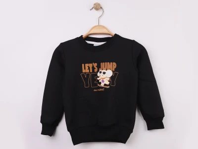 Toptan WENGE KİDS Fil Baskılı 2 İp Erkek Sweat  SİYAH - Beniz Bebe