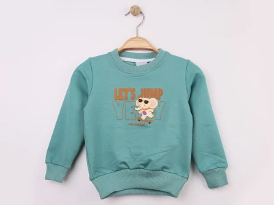 Toptan WENGE KİDS Fil Baskılı 2 İp Erkek Sweat  SUYEŞİLİ - Beniz Bebe