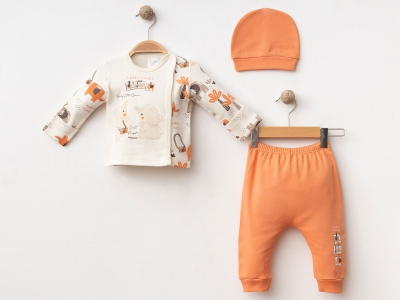 Fil Baskılı  Erkek Bebe 3lü Set