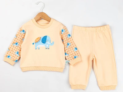 Toptan COMİX Fil Baskılı Erkek Bebe Takım  SOMON - Beniz Bebe