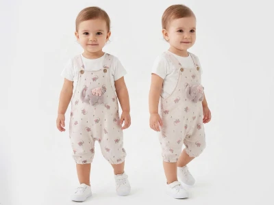 Fil Desenli Bebe İkili Salopet Set