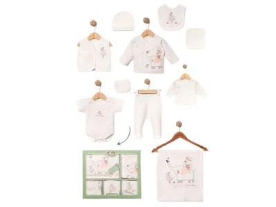 Toptan BABY ZUHU Fil Detay 10'lu Hastane Çıkışı Kız Bebek Zıbın Set Powder - Beniz Bebe