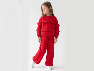 Toptan VOVİDO Fırfır Detaylı Şardonlu 3 İp Kız Takım - Toptan Çocuk Giyim Beniz Kids