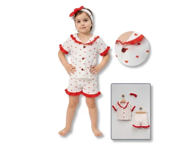Fırfırlı Yakalı Düğmeli Kız Bebe Pijama Takım