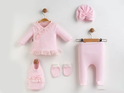 Toptan ZIPIR Fisto Detaylı Kız 5li Yenidoğan Zıbın Set - Toptan Çocuk Giyim Beniz Kids