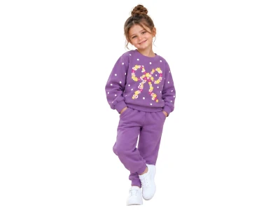 Toptan BICIR KİDS Fiyonk Detay Şardonlu 3 İp Kız Çocuk Takım Lilac - Beniz Bebe