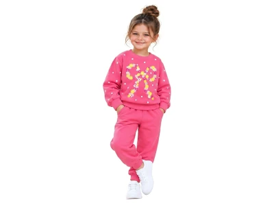 Toptan BICIR KİDS Fiyonk Detay Şardonlu 3 İp Kız Çocuk Takım Pink - Beniz Bebe