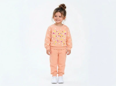 Toptan BICIR KİDS Fiyonk Detay Şardonlu 3 İp Kız Çocuk Takım Powder - Beniz Bebe
