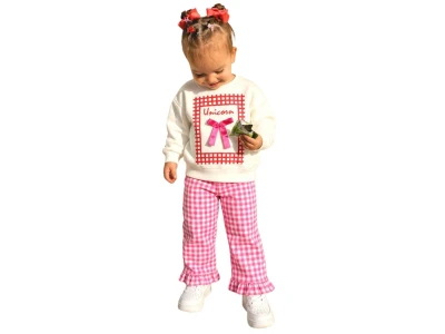 Toptan UNİCORN Fiyonk Baskılı 3 İp Şardonsuz Kız Takım - Toptan Çocuk Giyim Beniz Kids