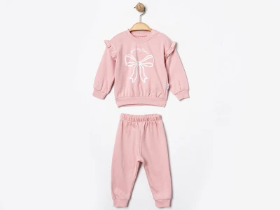 Toptan ÇITIR KİDS Fiyonk Baskılı Kız Takım AÇIKPEMBE - Beniz Bebe