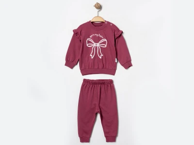 Toptan ÇITIR KİDS Fiyonk Baskılı Kız Takım MÜRDÜM - Beniz Bebe