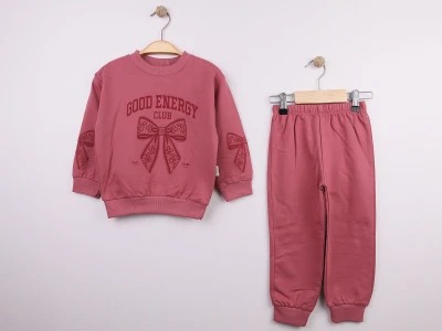 Toptan FEELY KİDS Fiyonk Baskılı Kız Takım - Toptan Çocuk Giyim Beniz Kids