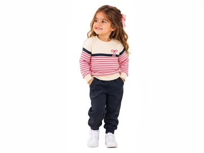 Toptan BICIR KİDS Fiyonk Baskılı Kız Takım - Toptan Çocuk Giyim Beniz Kids