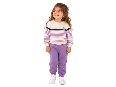 Toptan BICIR KİDS Fiyonk Baskılı Kız Takım LİLA - Beniz Bebe