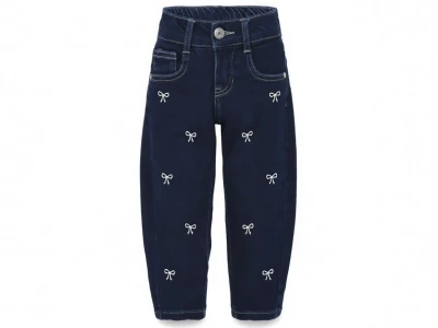 Toptan SERCİNO Fiyonk Desenli Baggy Kız Kot Pantolon  - Toptan Çocuk Giyim Beniz Kids