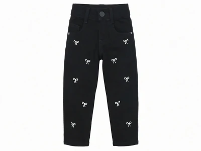 Toptan SERCİNO Fiyonk Desenli Baggy Kız Kot Pantolon  SİYAH - Beniz Bebe