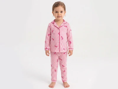 Toptan DOLAŞ Fiyonk Desenli Kız Bebe Pijama Takım - Toptan Çocuk Giyim Beniz Kids