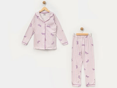 Toptan DOLAŞ Fiyonk Desenli Kız Bebe Pijama Takım LİLA - Beniz Bebe