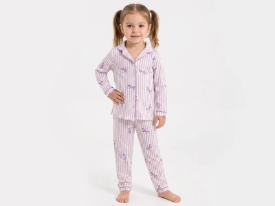 Toptan DOLAŞ Fiyonk Desenli Kız Bebe Pijama Takım - Toptan Çocuk Giyim Beniz Kids