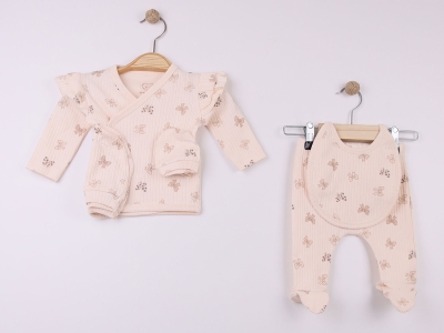 Fiyonk Desenli Yeni Doğan  Kız Bebe 5li Set