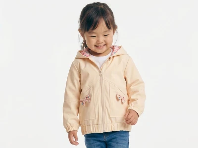 Toptan CARİNO Fiyonk Detay Kız Çocuk Mont Beige - Beniz Bebe