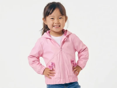 Toptan CARİNO Fiyonk Detay Kız Çocuk Mont Pink - Beniz Bebe