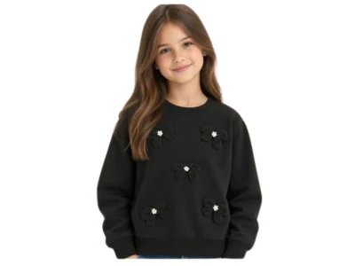 Toptan İ-CAN Fiyonk Detay Kız Çocuk Sweat SİYAH - Beniz Bebe