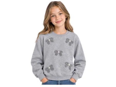 Toptan İ-CAN Fiyonk Detay Kız Çocuk Sweat GRİ - Beniz Bebe