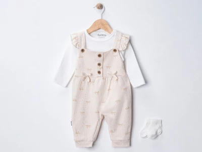 Toptan NAFİTTO Fiyonk Detaylı Çoraplı Kız Bebek Tulum - Toptan Çocuk Giyim Beniz Kids