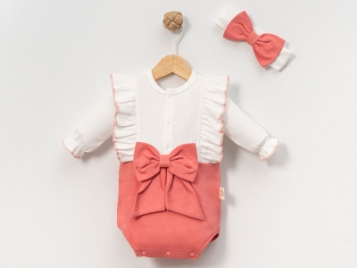 Fiyonk Detaylı Kız Bebe Çıtçıtlı Badi