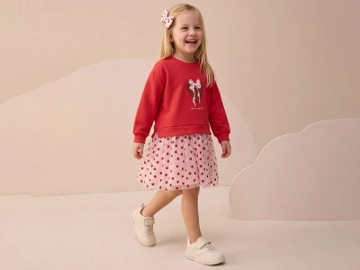 Toptan BUPPER Fiyonk Detaylı Tokalı Elbise - Toptan Çocuk Giyim Beniz Kids