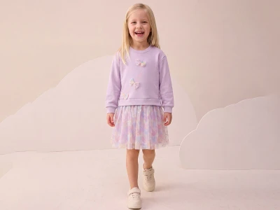 Toptan BUPPER Fiyonk Nakışlı 3 İp Elbise - Toptan Çocuk Giyim Beniz Kids
