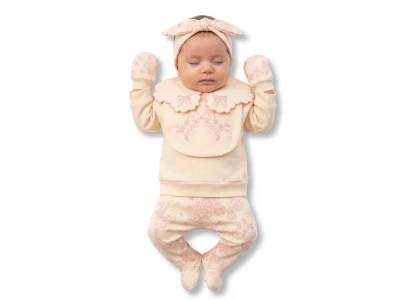 Fiyonk Nakışlı Kız Bebe 5li Set