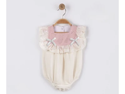 Fiyonk Nakışlı Kız Bebe Romper