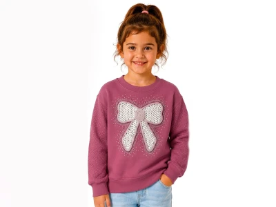 Toptan BİTTOŞ KİDS Fiyonk Nakışlı Taş Detaylı 3 İp Şardonlu Kız Takım  - Toptan Çocuk Giyim Beniz Kids